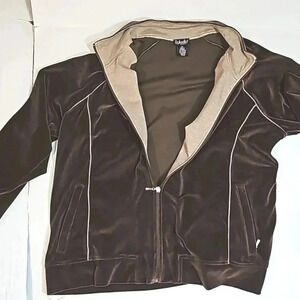 Rafaella Women's velour jacket  2X brown zip up stretch casual vintage comfort